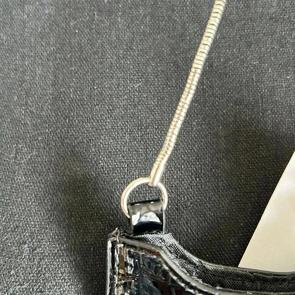 Liz Claiborne Phone & ID Holder Black Reptile Patent Vegan Leather Crossbody